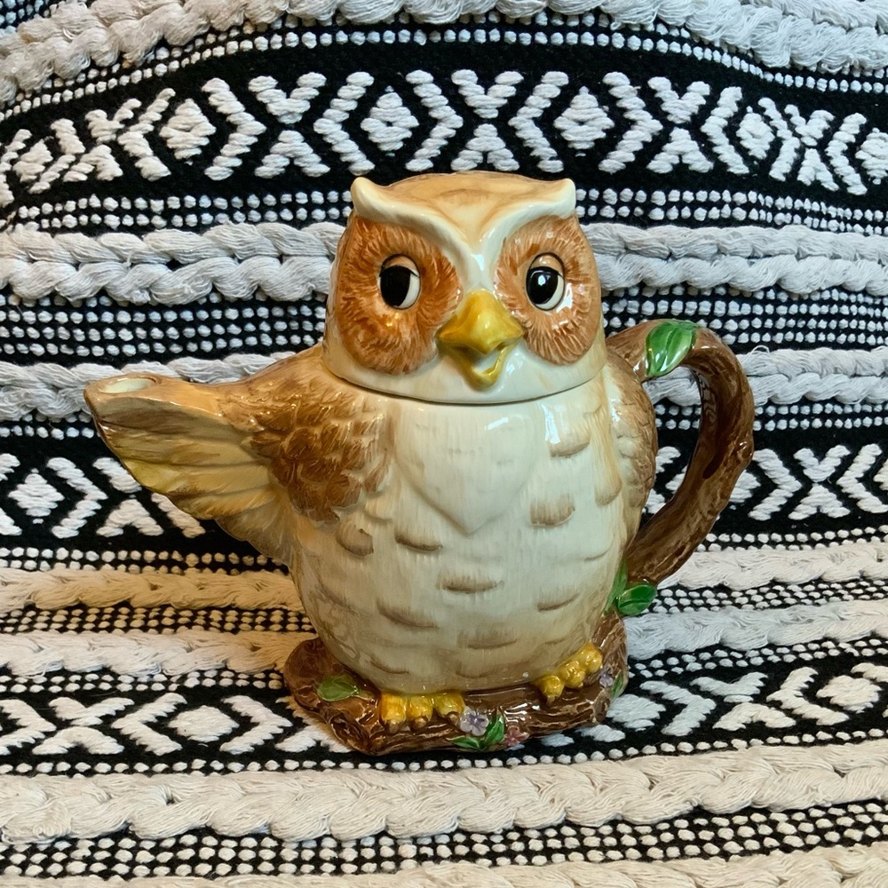 Vintage Otagiri Japan Owl Teapot Mary Ann Baker Ceramic Hand Painted Serveware